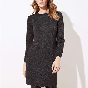 LOFT Black & Gold Metallic Sweater Dress Small